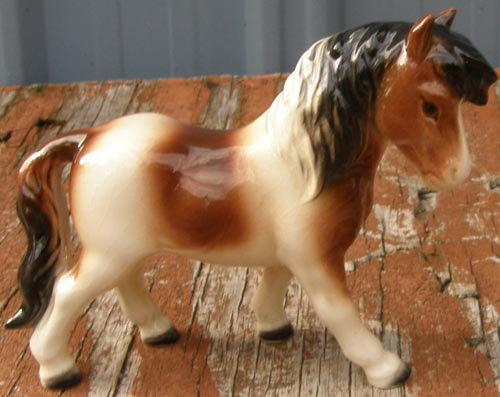 Vintage Goebel Brown Pinto Shetland Pony China Bay Pinto Pony Horse Figurine Porcelain Walking Pony