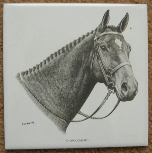 Vintage Thoroughbred Horse Decorative Tile F.W. Davis TB Horse Ceramic Tile Hand Screened Decorative Ceramic Tile