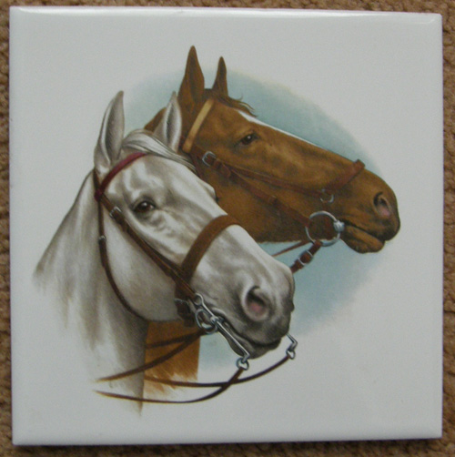 Vintage Chestnut & Grey Horse Decorative Tile TB Horses Ceramic Tile Decorative Ceramic Tile