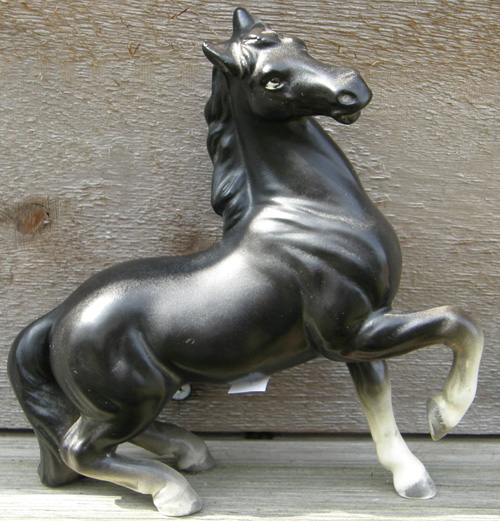 Vintage Japan China Horse Black Porcelain Horse Figurine Semi Rearing Horse