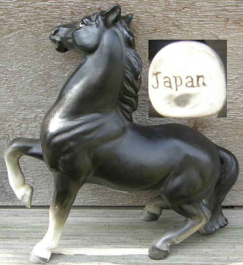 Vintage Japan China Horse Black Porcelain Horse Figurine Semi Rearing Horse