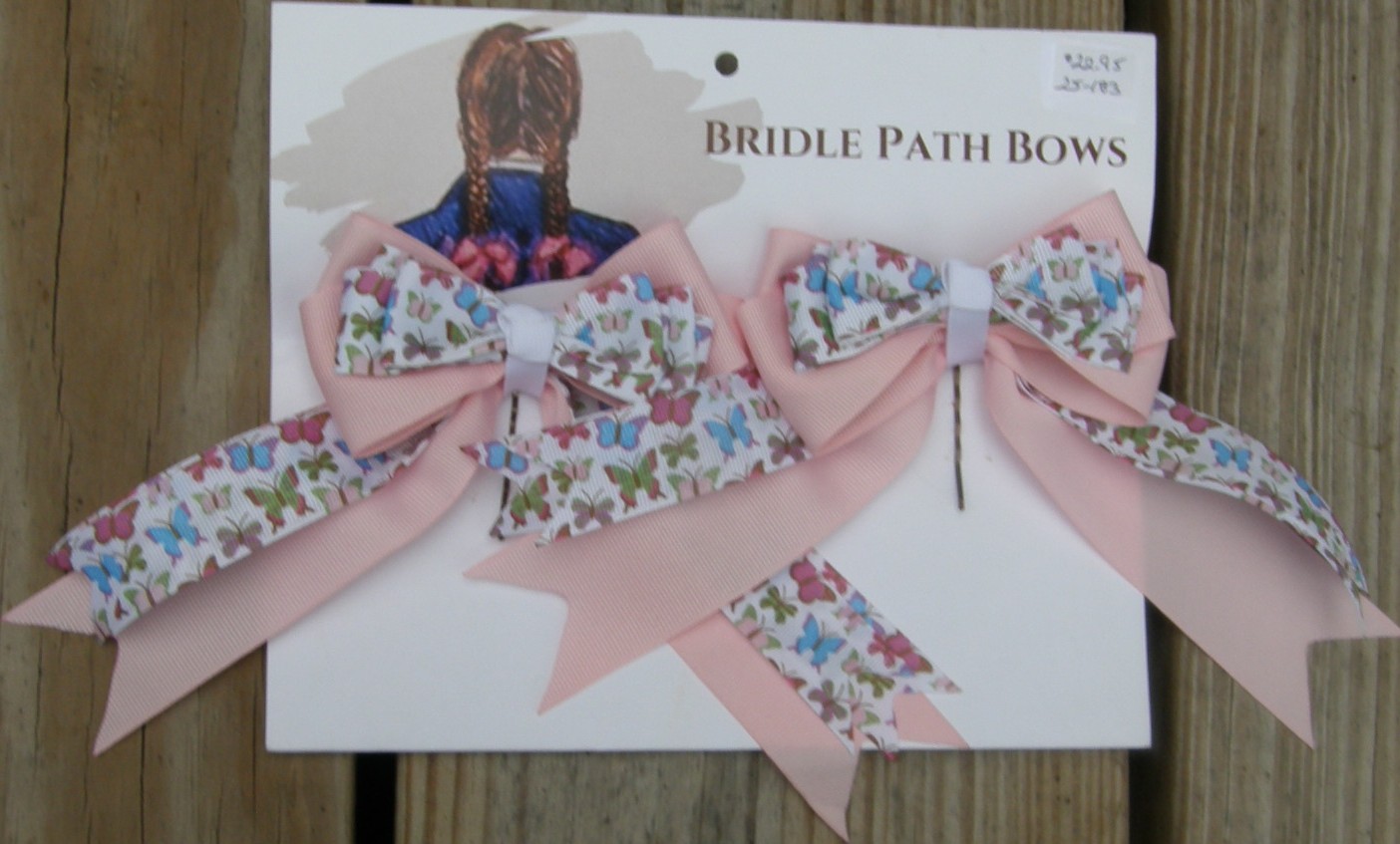 Bridle Path Bows Horse Show Bows Childrens Hair Ribbons Hair Bows Showbows Pale Pink Butterflies Pattern