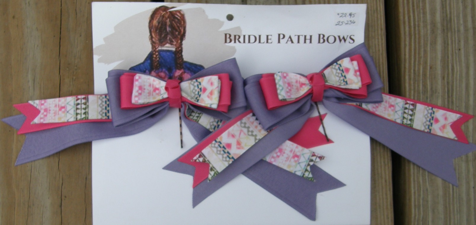 Bridle Path Bows Horse Show Bows Childrens Hair Ribbons Hair Bows Showbows Lt Purple/Rose Pink/Pink Geometric Pattern
