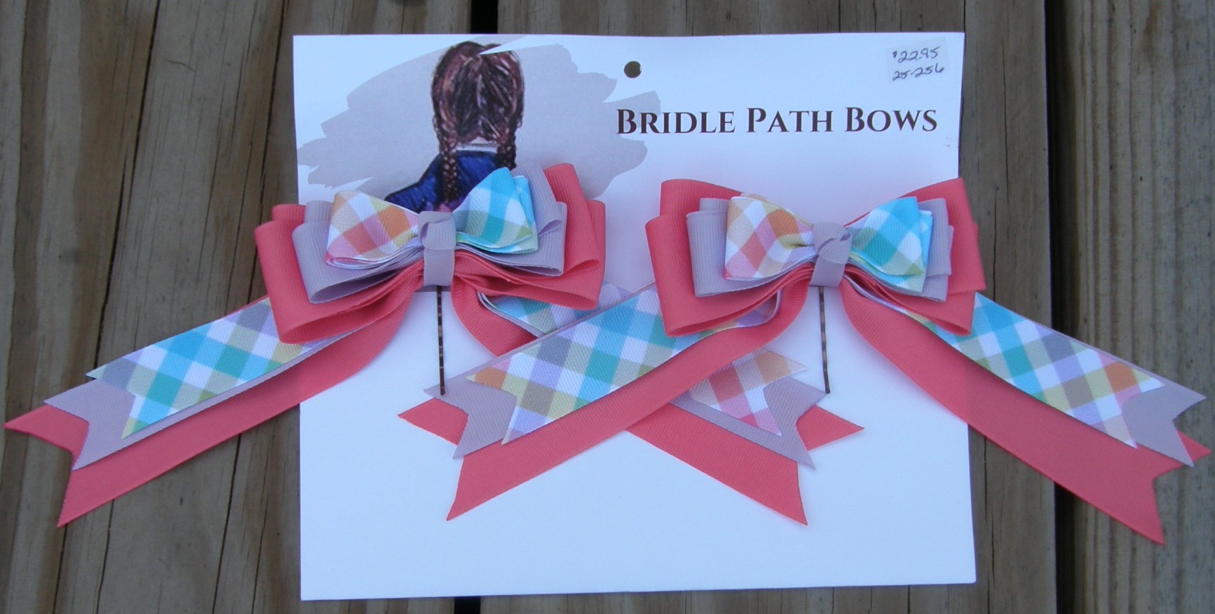 Bridle Path Bows Show Bows Childrens Hair Ribbons Hair Bows Showbows Peach Pink/Lavender/Pastel Plaid