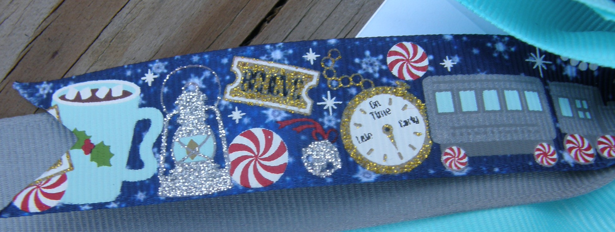 Bridle Path Bows Show Bows Childrens Hair Ribbons Hair Bows Showbows Pale Aqua/Grey/North Pole Polar Express Train Peppermint Pattern