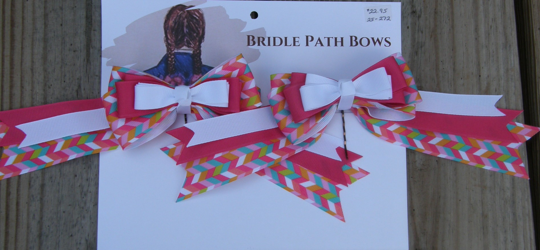 Bridle Path Bows Horse Show Bows Childrens Hair Ribbons Hair Bows Showbows Rose Pink/White/Pink & Green Arrow Pattern