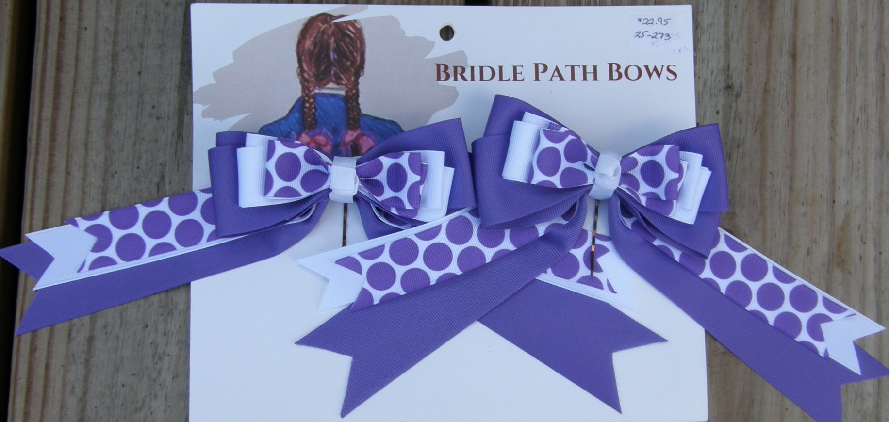 Bridle Path Bows Horse Show Bows Childrens Hair Ribbons Hair Bows Showbows Purple/White/Purple Polka Dot Pattern