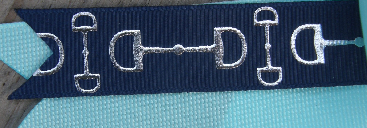 Bridle Path Bows Horse Show Bows Childrens Hair Ribbons Hair Bows Showbows Aqua/Navy Snaffle Bit Pattern