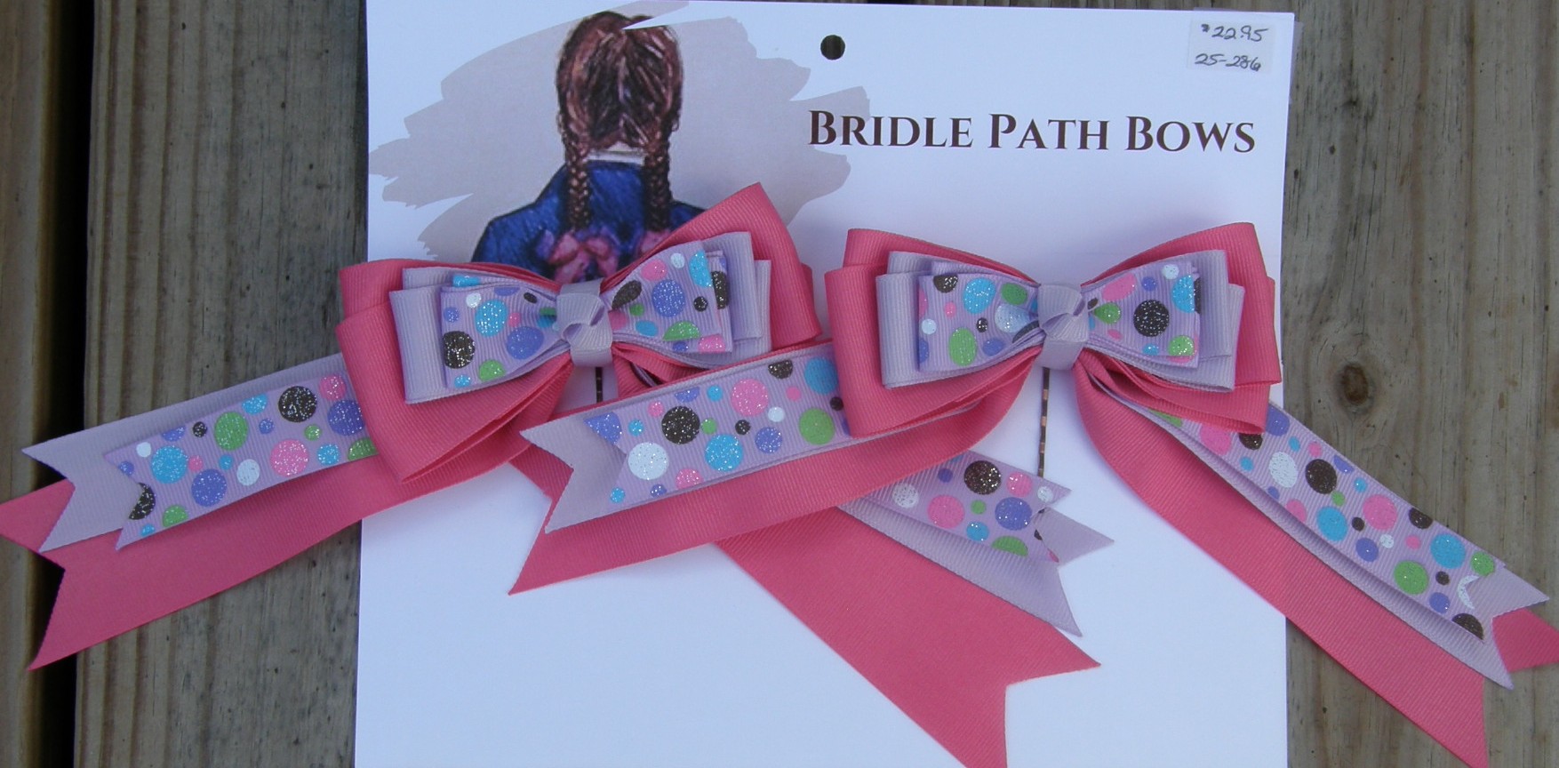 Bridle Path Bows Horse Show Bows Childrens Hair Ribbons Hair Bows Showbows Rose Pink/Lavender/Lavender Glitter Polka Dot Pattern