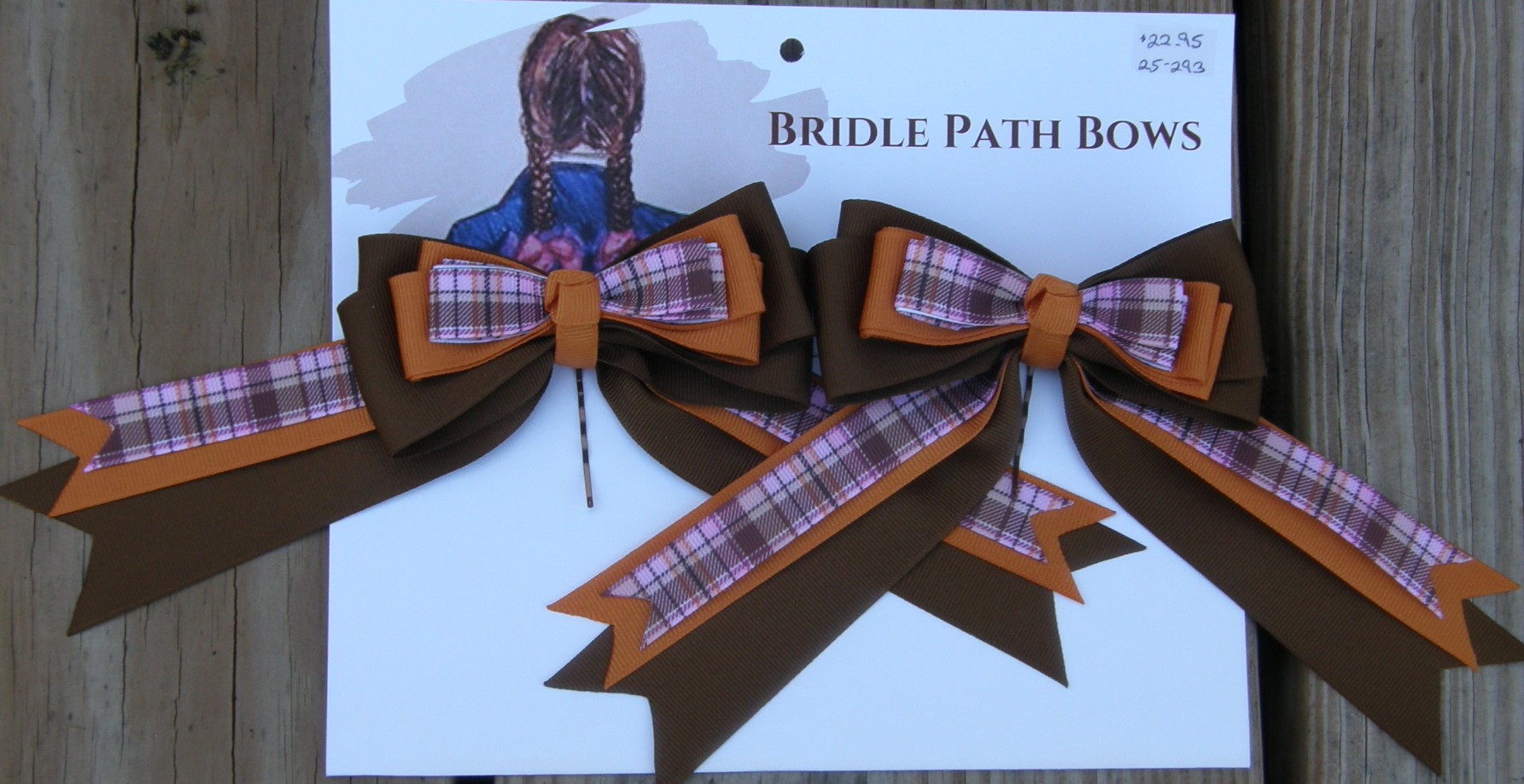 Bridle Path Bows Horse Show Bows Childrens Hair Ribbons Hair Bows Brown/Pumpkin Orange/Pink & Brown Plaid