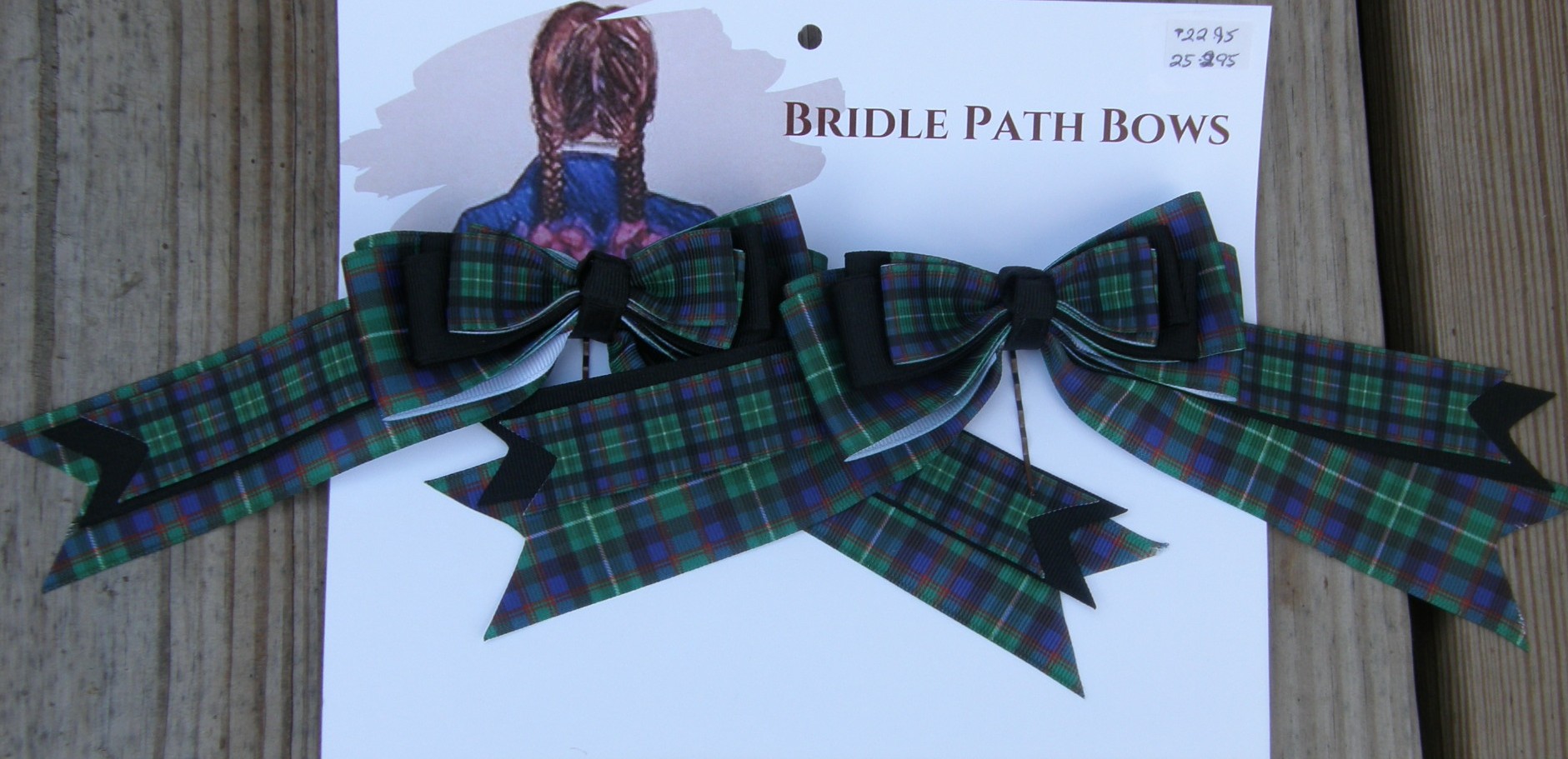 Bridle Path Bows Horse Show Bows Childrens Hair Ribbons Hair Bows Showbows Black/Blackwatch Plaid Pattern