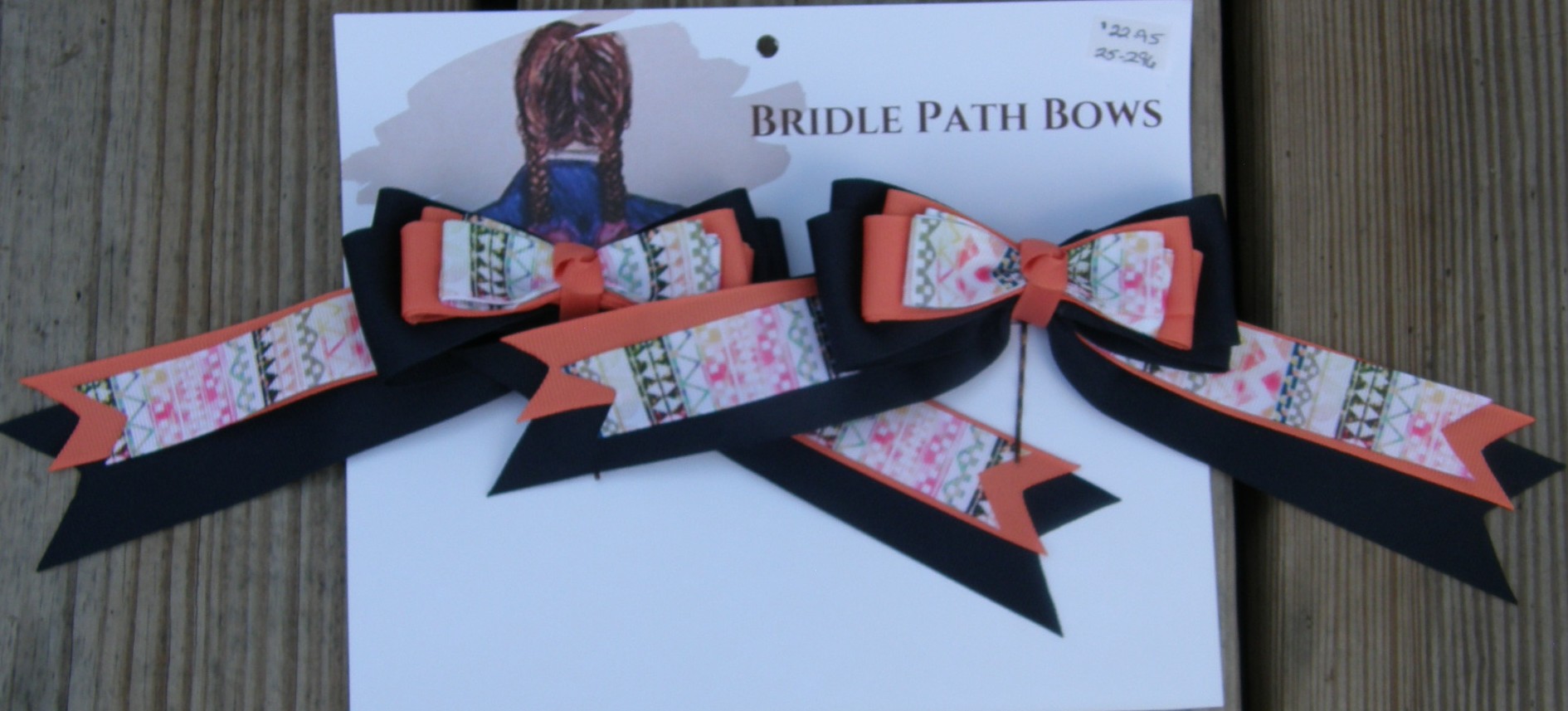Bridle Path Bows Horse Show Bows Childrens Hair Ribbons Hair Bows Showbows Navy/Peach/Pink Print Pattern