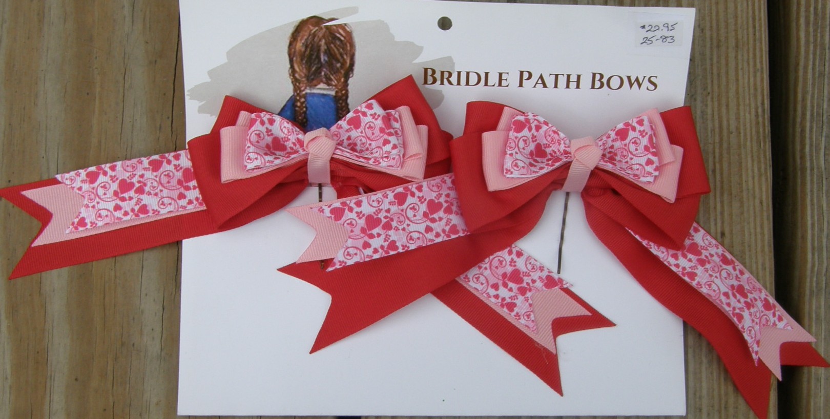 Bridle Path Bows Horse Show Bows Childrens Hair Ribbons Hair Bows Showbows Red/Pink/Valentine Hearts Pattern