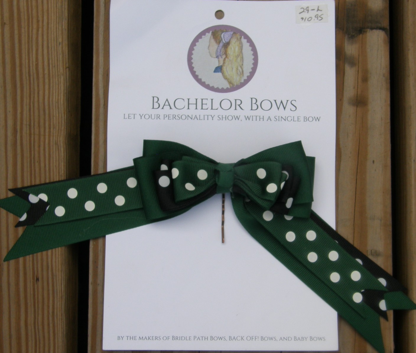 Bridle Path Bows Bachelor Bows Childrens Hair Ribbons Single Hair Bow Hair Ribbons Hunter Green/Black Dot/Hunter Green Dot Pattern