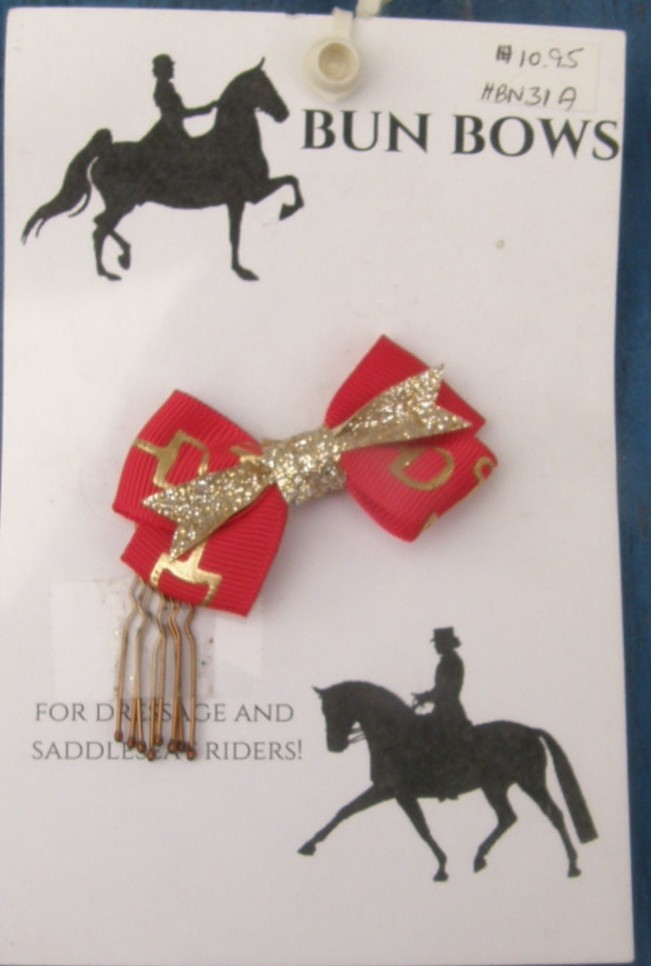 Bridle Path Bows Bun Bows Hair Bows Hair Ribbons Dressage Saddleseat Burgundy Snaffle Bit Pattern/Metallic Gold