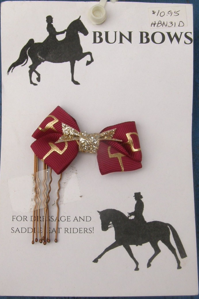 Bridle Path Bows Bun Bows Hair Bows Hair Ribbons Dressage Saddleseat Plum Snaffle Bit Pattern/Metallic Gold