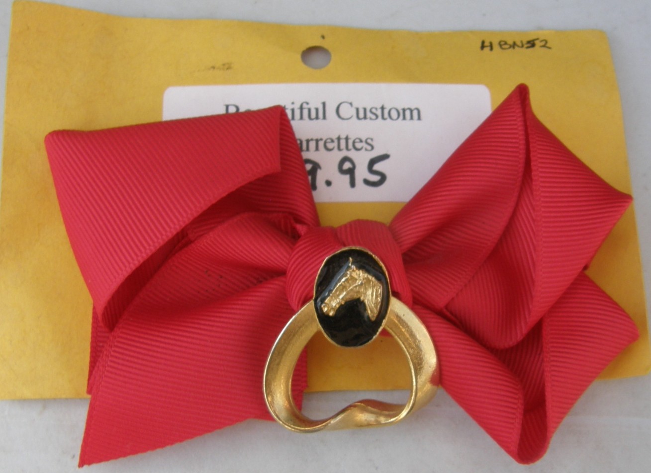 Hair Bow Hair Clip Hair Barrette Red/Gold Horse Head
