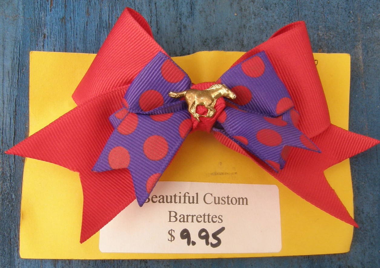 Bridle Path Bows Baby Bow Hair Bow Hair Clip Hair Barrette Childrens Hair Ribbons Red/Purple Red Polka Dot Pattern Gold Running Horse