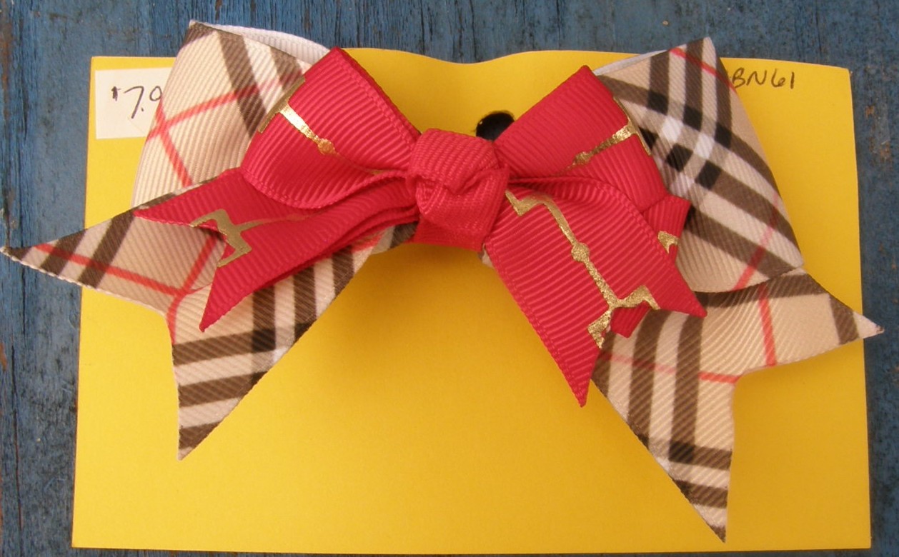 Bridle Path Bows Baby Bow Hair Bow Hair Clip Hair Barrette Childrens Hair Ribbons Grey & Red Plaid/Red Snaffle Bit Pattern