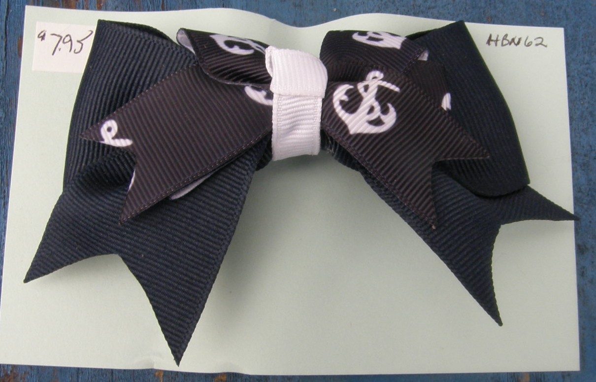 Bridle Path Bows Baby Bow Hair Bow Hair Clip Hair Barrette Childrens Hair Ribbons Navy/Navy & White Nautical Anchor Pattern