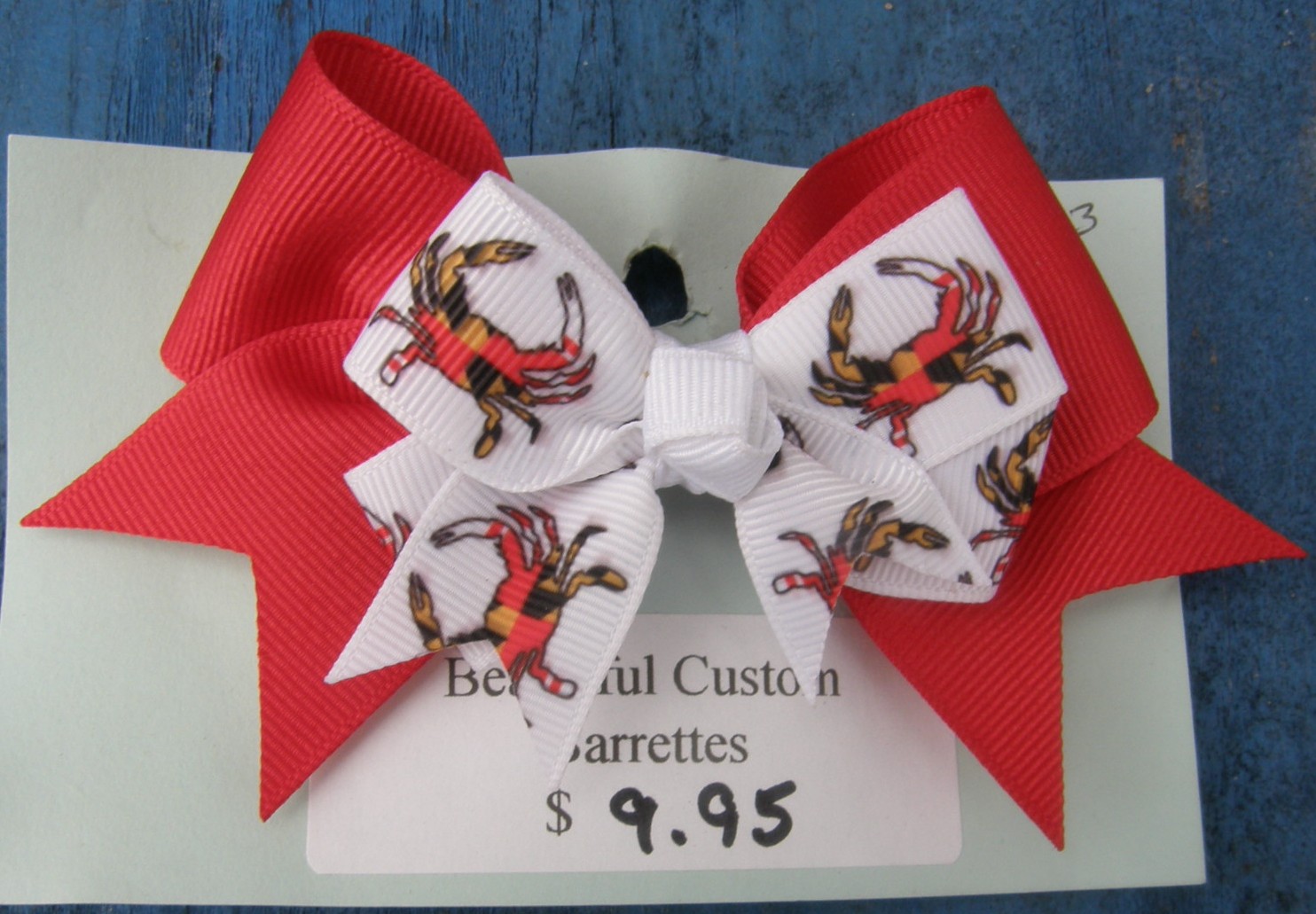 Bridle Path Bows Baby Bow Hair Bow Hair Clip Hair Barrette Childrens Hair Ribbons Red/White MD Crab Pattern
