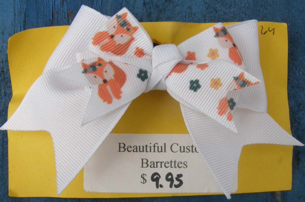 Bridle Path Bows Baby Bow Hair Bow Hair Clip Hair Barrette Childrens Hair Ribbons White Foxes Pattern