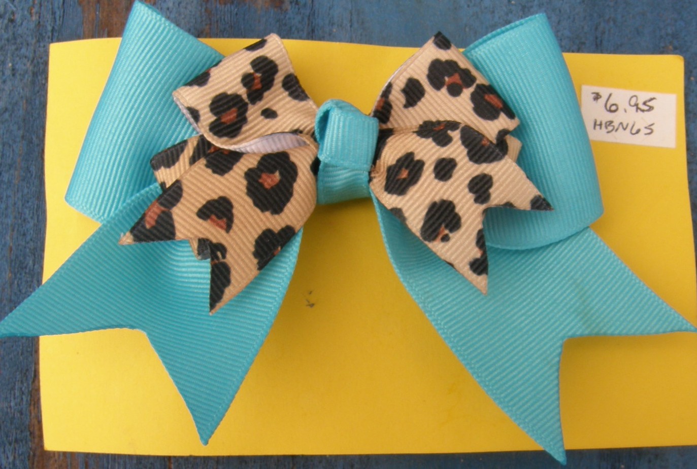 Bridle Path Bows Baby Bow Hair Bow Hair Clip Hair Barrette Childrens Hair Ribbons Aqua/Tan Leopard Animal Print Pattern