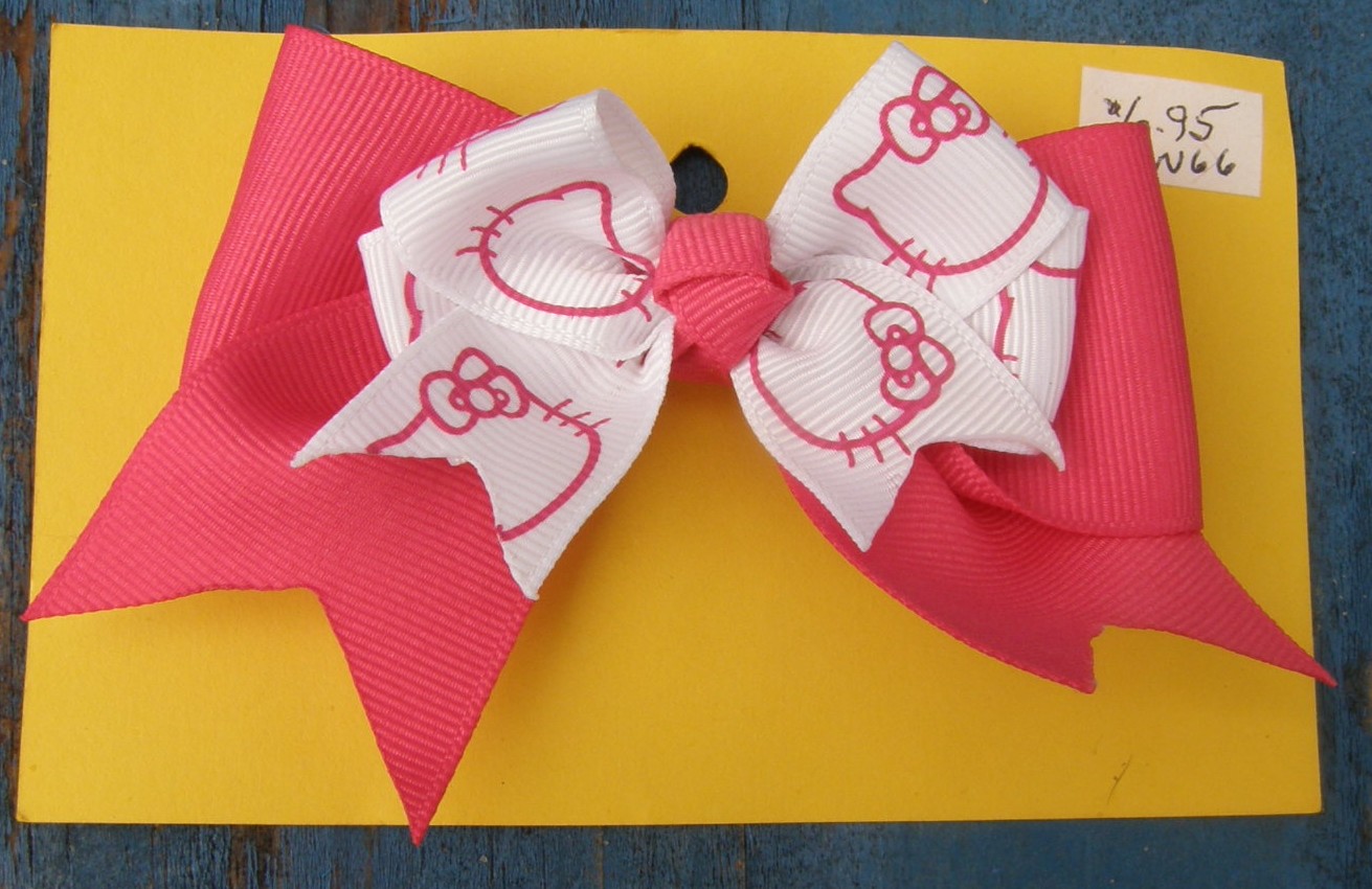 Bridle Path Bows Baby Bow Hair Bow Hair Clip Hair Barrette Childrens Hair Ribbons Rose Pink/White Hello Kitty Pattern