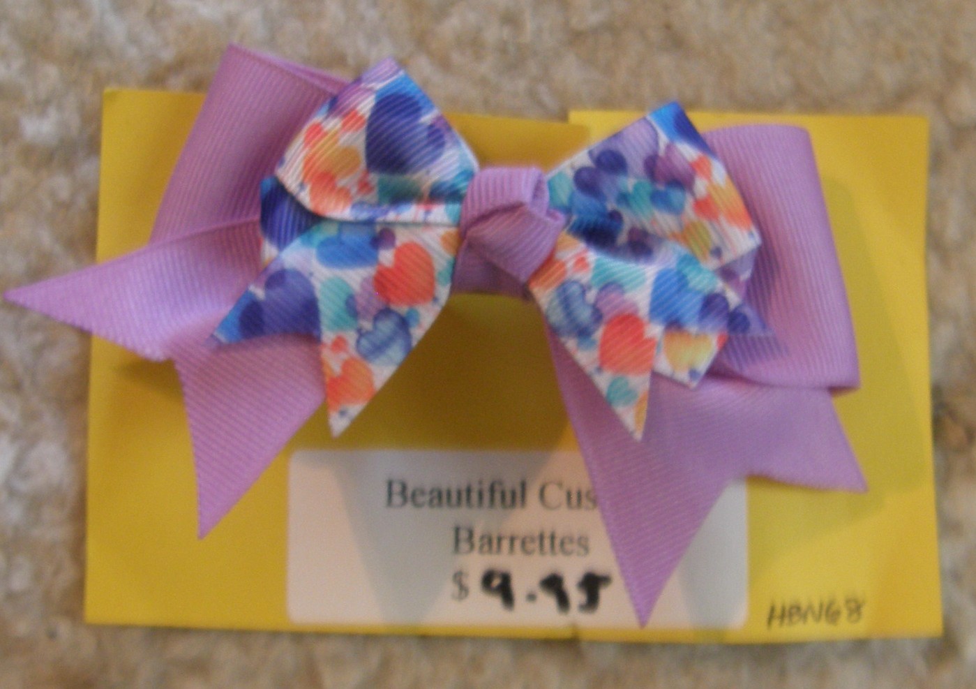 Bridle Path Bows Baby Bow Hair Bow Hair Clip Hair Barrette Lavender/Colorful Hearts Pattern