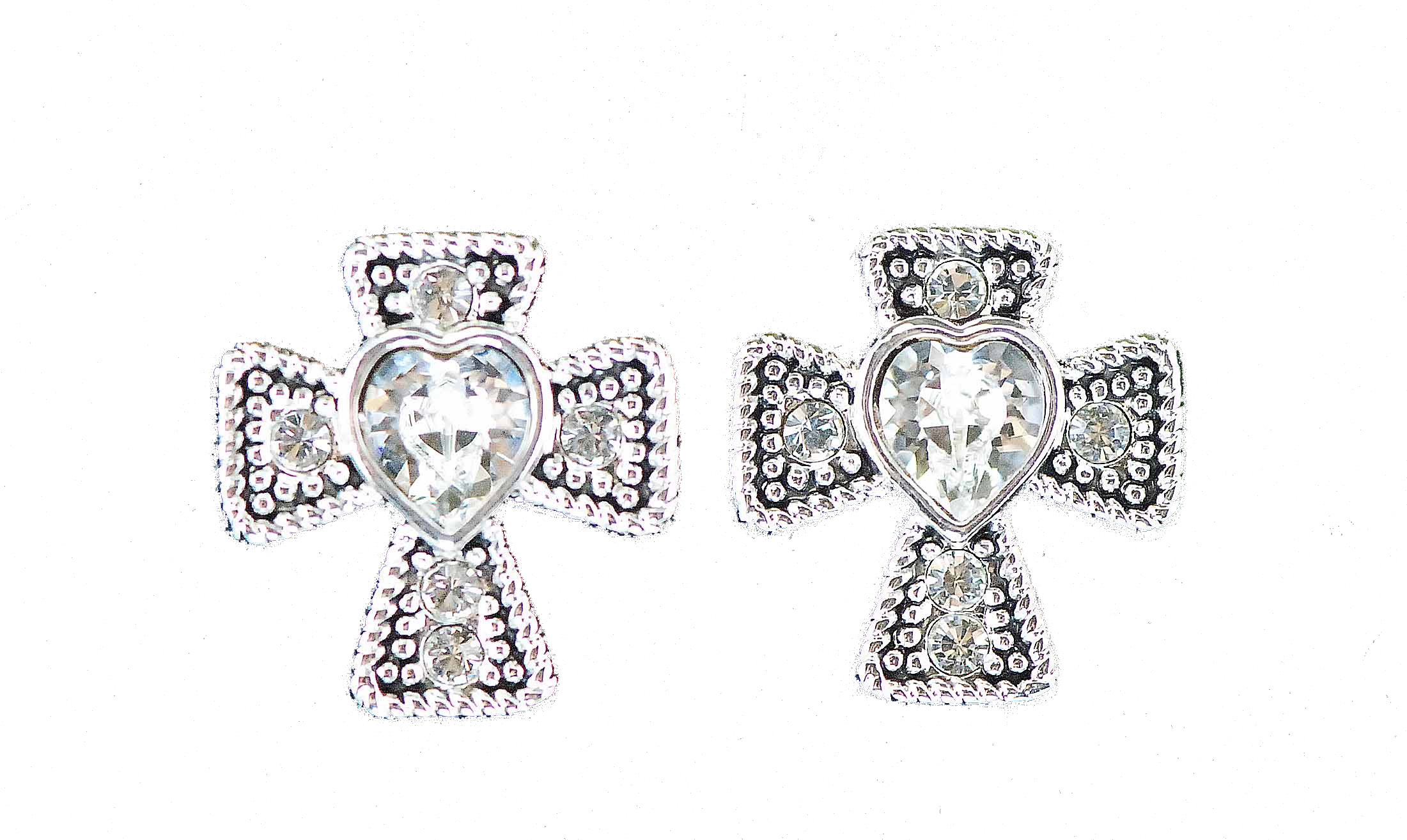 Western Edge Cross With Heart Earrings Pierced Earrings