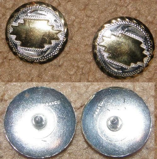 Western Design Engraved Concho Pierced Earrings Horse Show Earrings Mexico Silver Earrings