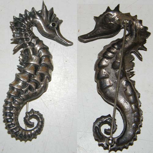 Vintage Sterling Silver Sea Horse Pin Seahorse Brooch