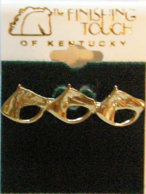 Triple Horse Heads Stock Pin Horseheads in English Bridle Brooch