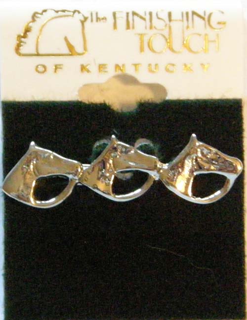 Triple Horse Heads Pin Brooch Horsehead in English Bridle Stock Pin