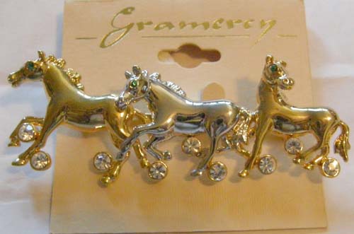 Three Running Horses Pin Horse Brooch