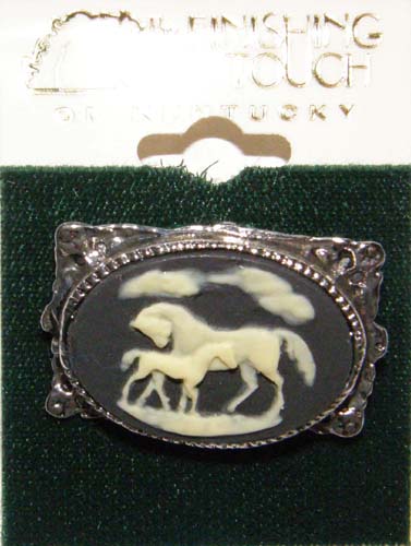 Mare & Foal Cameo Pin Horse Brooch