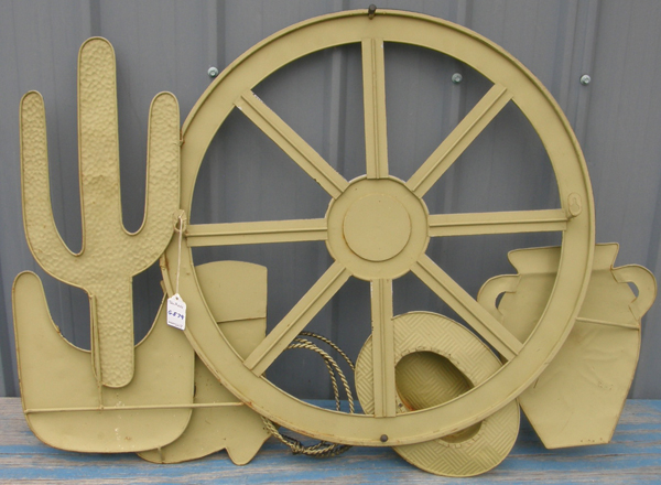 DecMode Wagon Wheel Cactus Cowboy Hat Lasso Lariat Western Boot Saddle South Western Urn Large Metal Wall Art Western Home Decor Wall Hanging