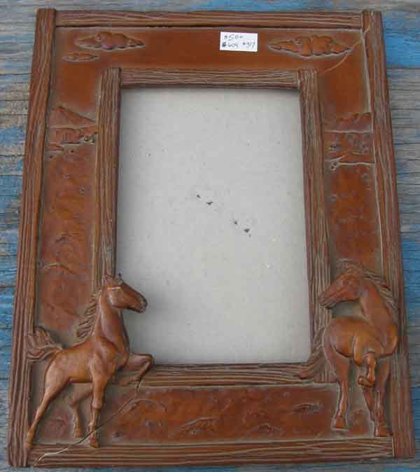 Resin 4x6" Western Theme Frame Brown Horses Horse Frame