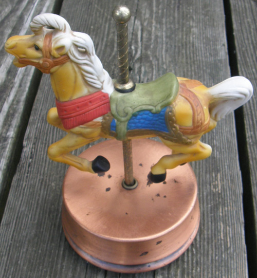 Vintage Porcelain Carousel Horse Music Box on Copper Base Brass Pole