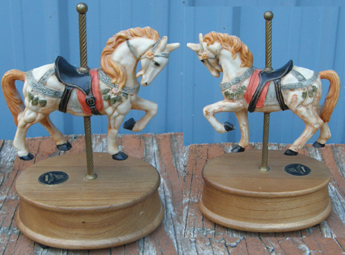Vintage Albert E Price Carousel Collection Limited Edition Porcelain Carousel Horse Music Box on Wood Base Brass Pole