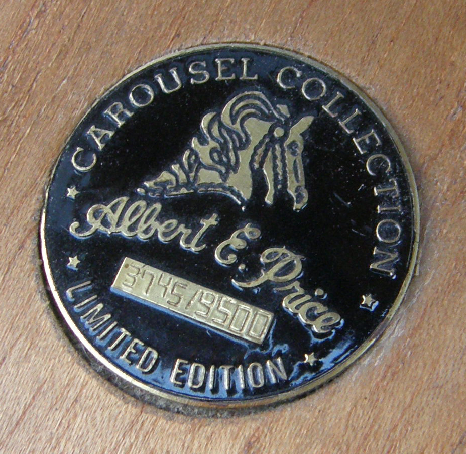 Vintage Albert E Price Carousel Collection Limited Edition Porcelain Carousel Horse Music Box on Wood Base Brass Pole