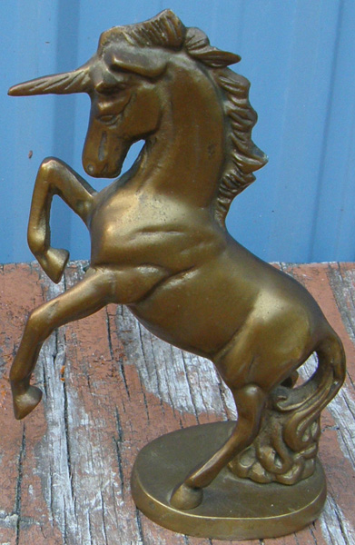 Vintage Solid Brass Rearing Unicorn Figurine