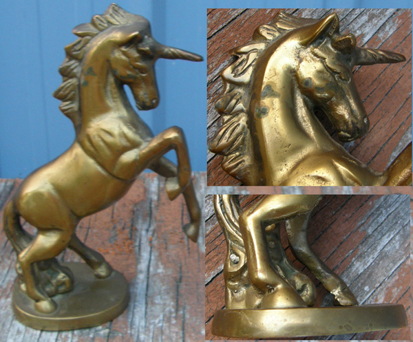 Vintage Solid Brass Rearing Unicorn Figurine