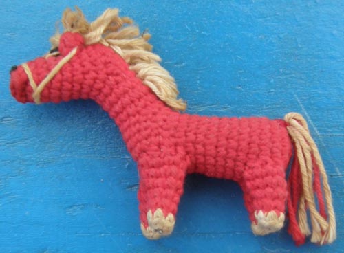 Vintage Miniature Amigurumi Crochet Horse Figurine Red