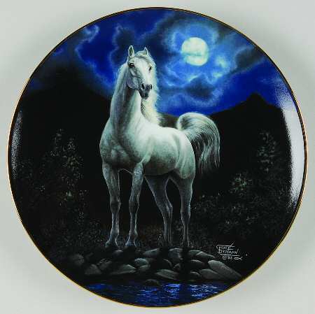 Vintage Hamilton Collection Limited Edition Collectible Horse Plate Moonlight Majesty Unbridled Spirit Chuck DeHaan White Horse