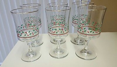 Vintage Arbys Holiday Collectible Glasses Gold Rimmed Christmas Holly Glasses Stemware