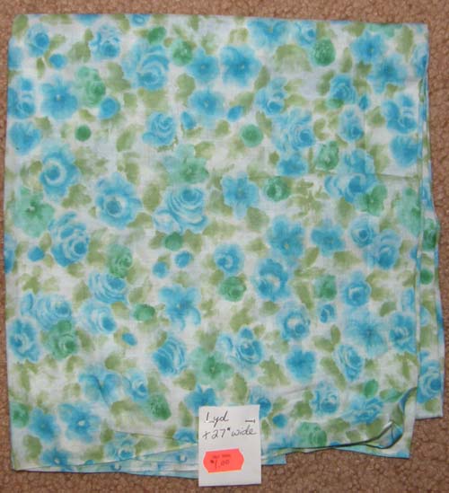 Blue & Green Floral Fabric Cotton Dress Material Remnant