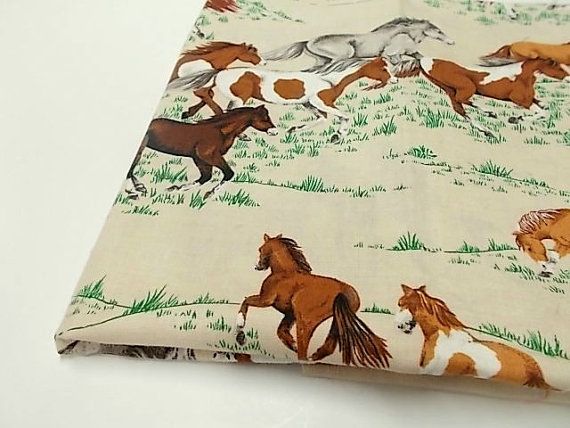 Vintage Cranston Print Works Paint Pinto Herd of Horses Horse Print Fabric Cotton Dress Material Remnant