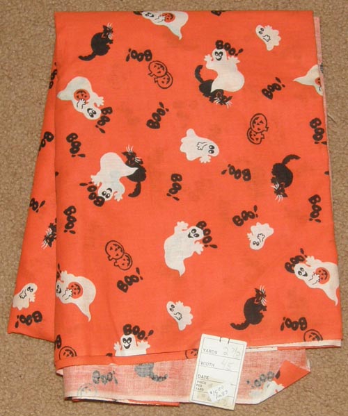 Vintage Manes Halloween Print Fabric Cotton Dress Material Remnant Ghosts Black Cats Boo & Pumpkins