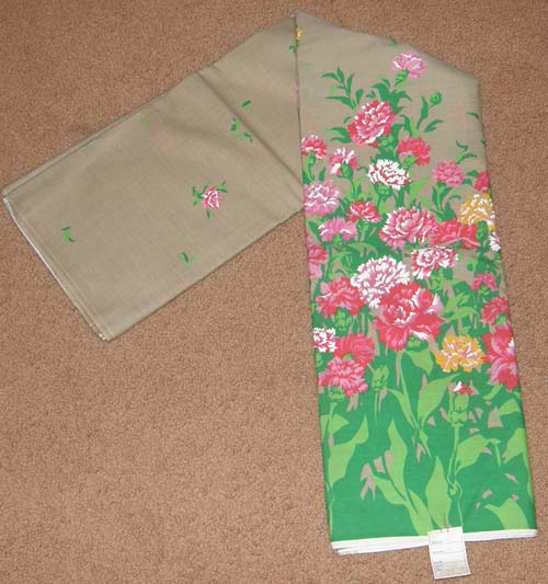 Tan with Carnations Floral Print Fabric Cotton/Poly Dress Material Remnant